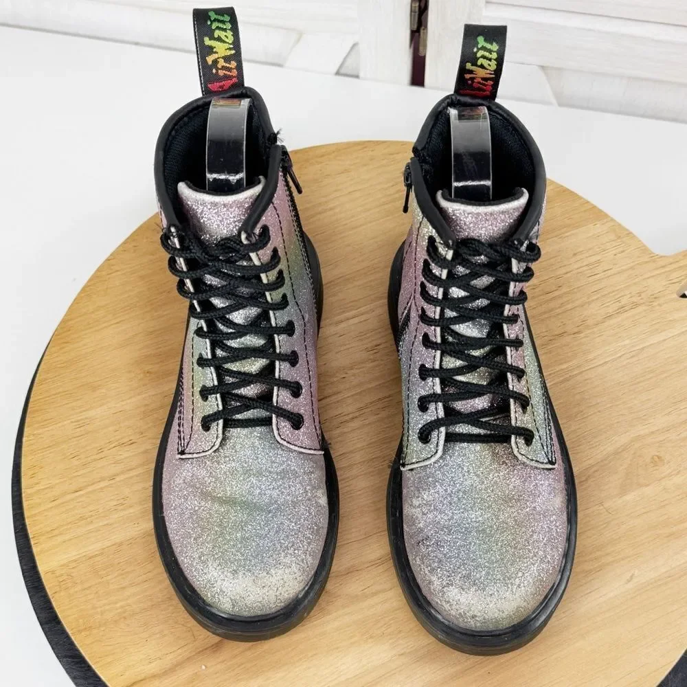 Dr. Martens 1460 Ombre Pastel Glitter Sparkle‎ Combat Boots Rainbow 2 Kids